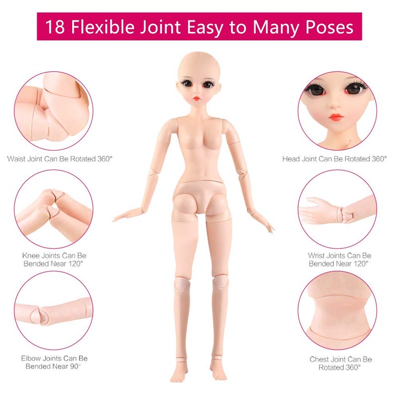 UCanaan دمية UCanaan 1/3 BJD بطول 24 بوصة دمى مفصلية أنثوية + مكياج أساسي لدمى DIY أفضل هدايا لعيد الميلاد أو عيد الميلاد - Image 5